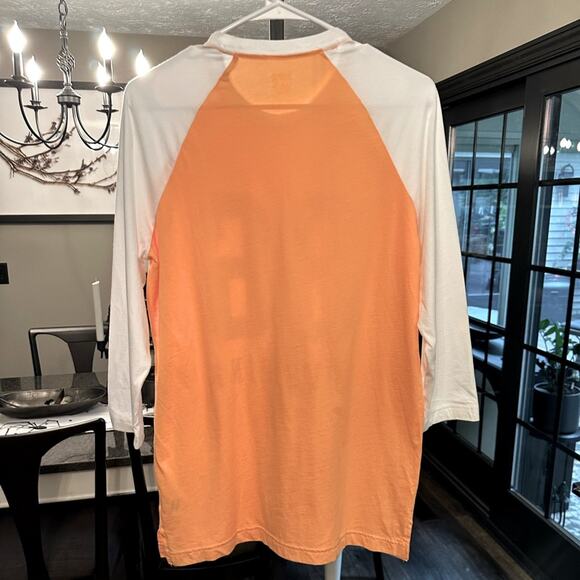 PINK Victoria's Secret NWOT Orange and white 3/4 Sleeve Campus Tee Shirt XS - Picture 3 of 4
